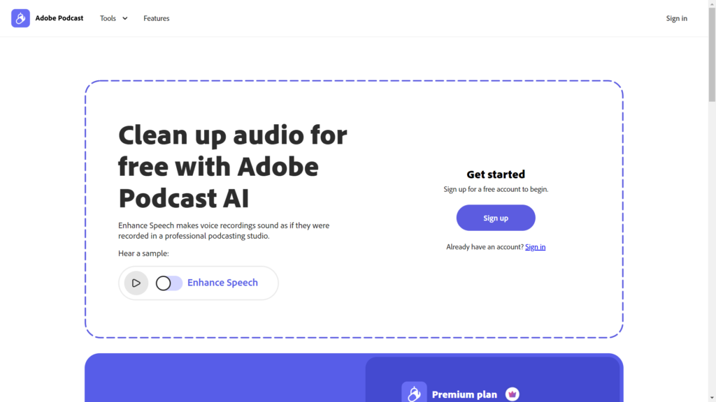 Adobe Podcast Homepage