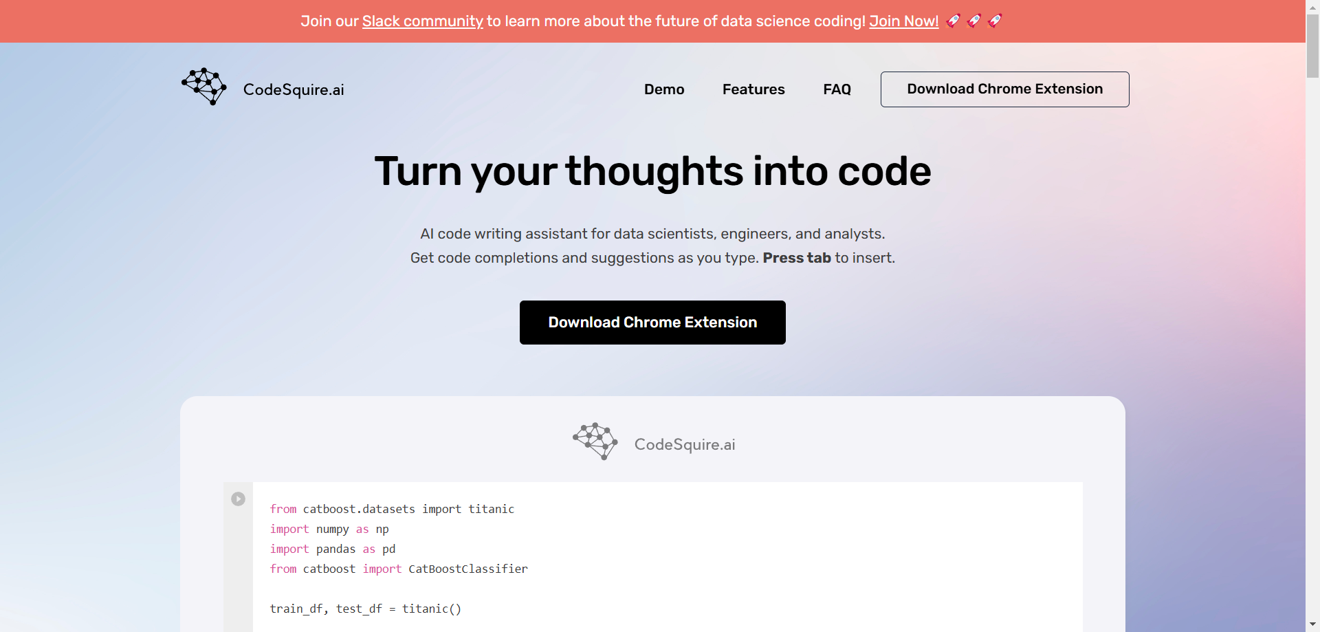 website homepage CodeSquire